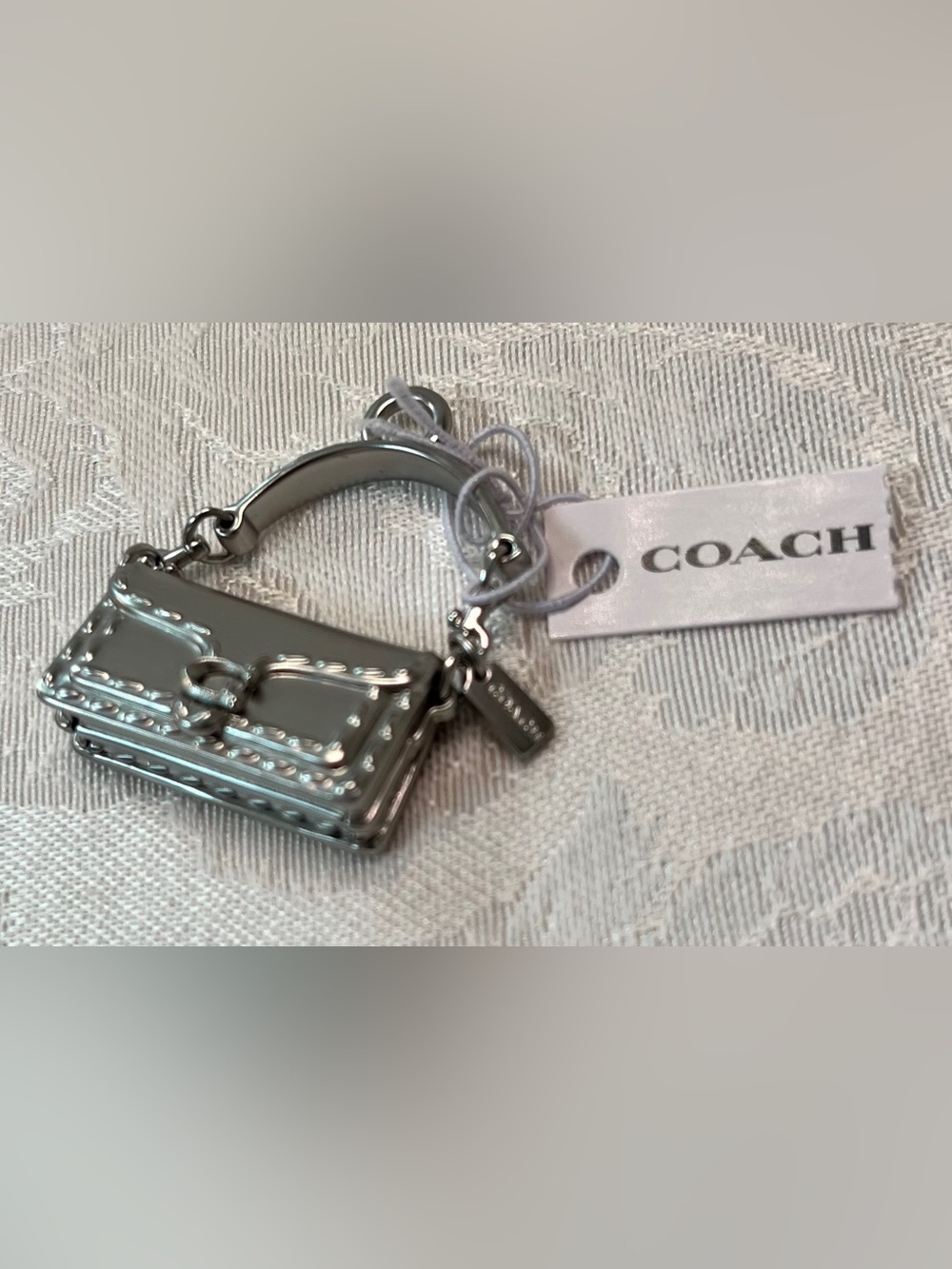 Coach Silver Tabby Mini Purse Charm Keychain with Signature C Logo NWT - Picture 5 of 5